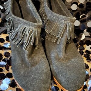 Fringed Black Ankle Boots